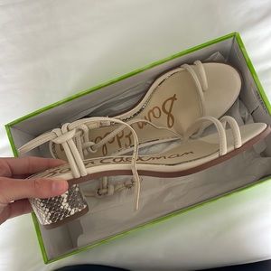 Sam Edelman ivory and grey heel sandals size 7.5 worn once, comes with box